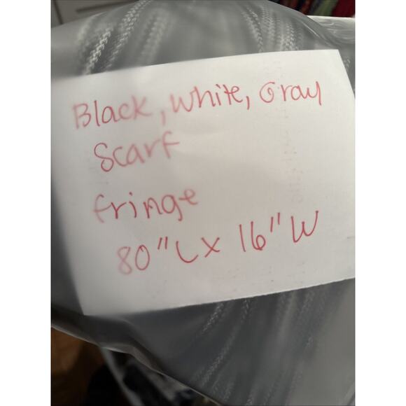 Maurices Fringe Scarf Black, White, and Gray Striped - 80” x 16” - Picture 6 of 6